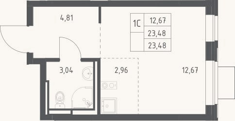 Планировка: Студия, 23,5 м²