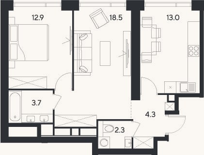 Планировка: 2-к, 54,7 м²