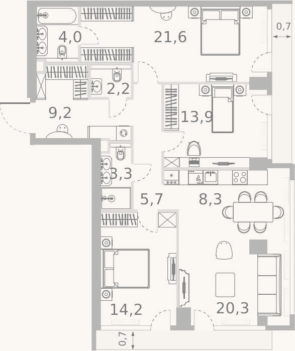 Планировка: 4+ к, 102,7 м²