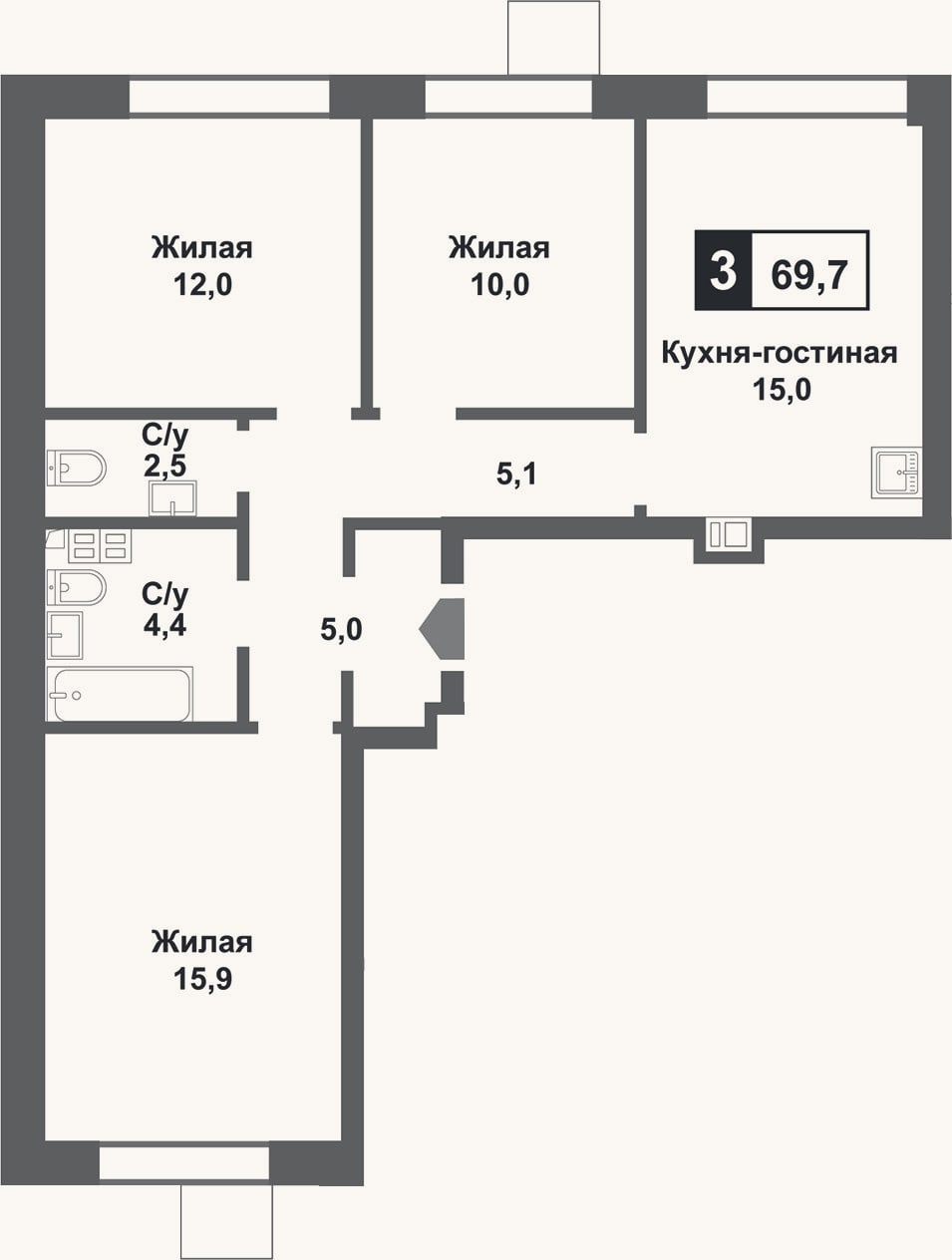 Планировка: 4+ к, 69,9 м²