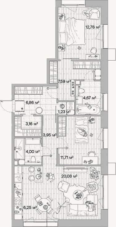 Планировка: 3-к, 82,3 м²