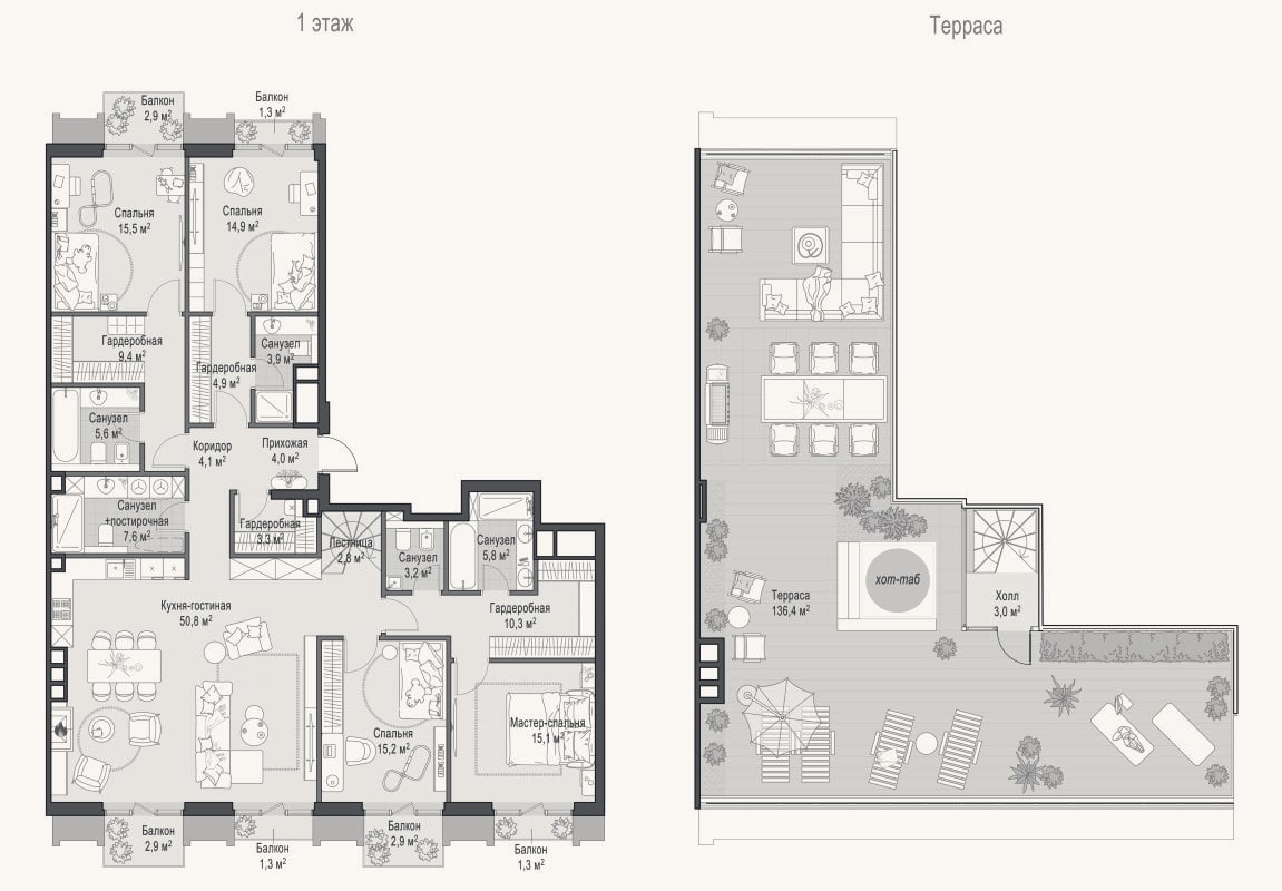 Планировка: 4+ к, 178,9 м²