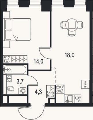 Планировка: 2-к, 40 м²