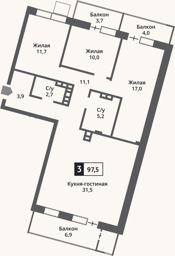 Планировка: 4+ к, 93 м²