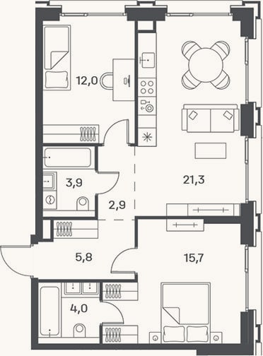 Планировка: 3-к, 65,6 м²