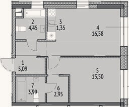 Планировка: 2-к, 47,9 м²