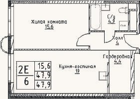 Планировка: 2-к, 47,9 м²