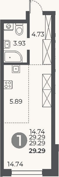 Планировка: Студия, 29,3 м²