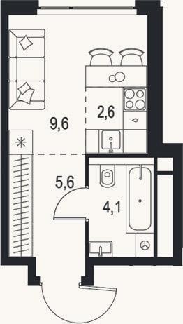 Планировка: Студия, 21,9 м²