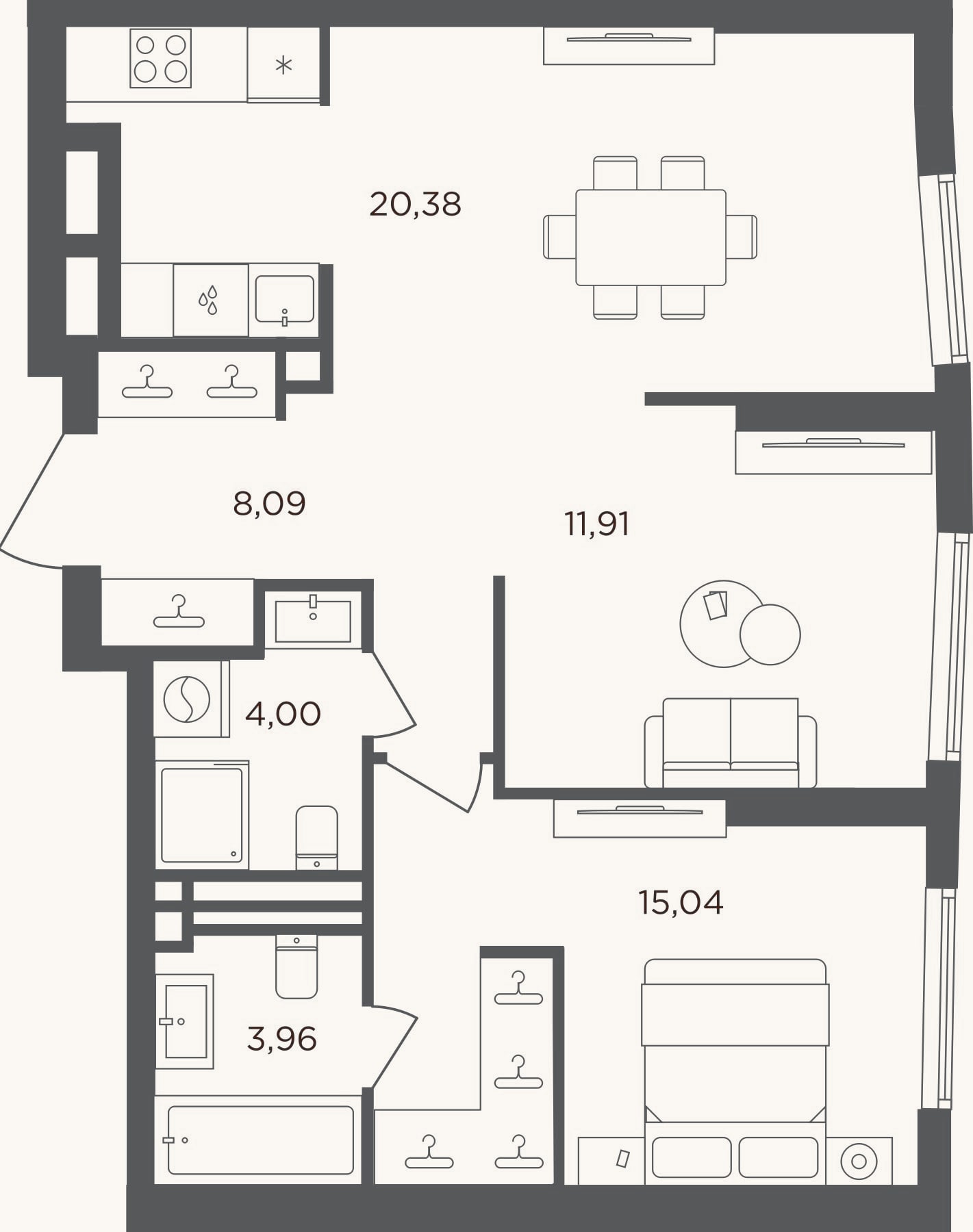 Планировка: 2-к, 63,4 м²