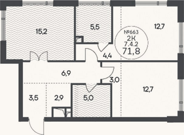 Планировка: 2-к, 71,8 м²