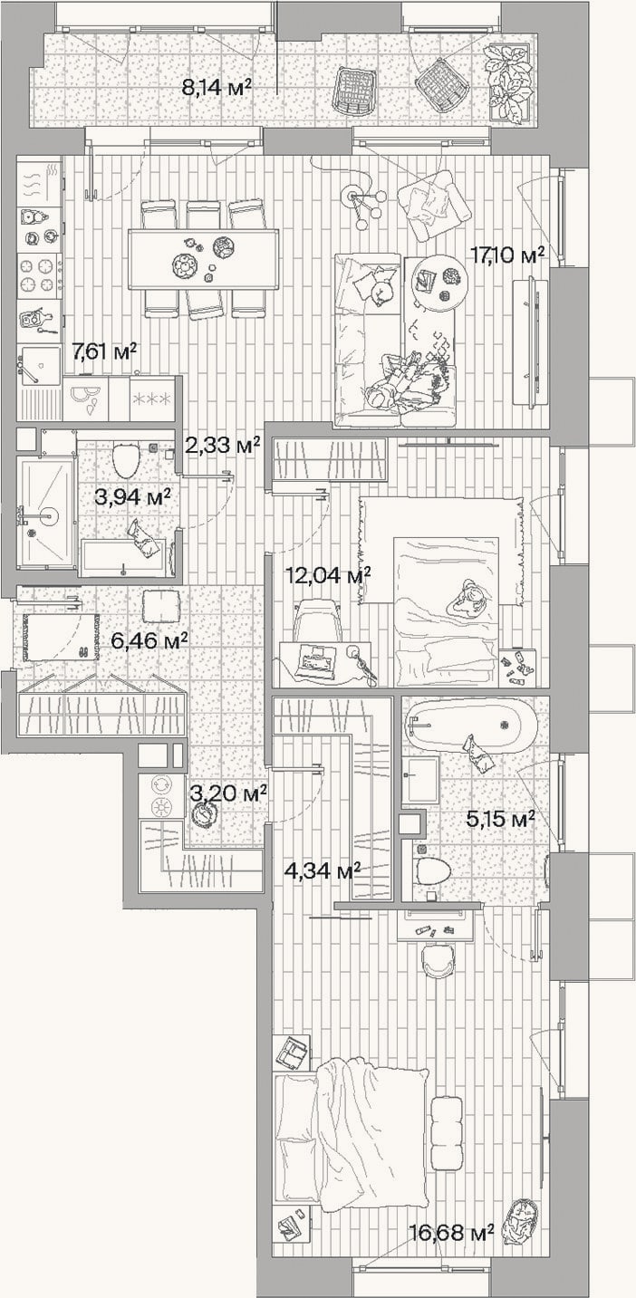Планировка: 3-к, 78,9 м²