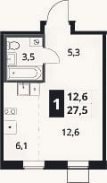 Планировка: Студия, 27,5 м²