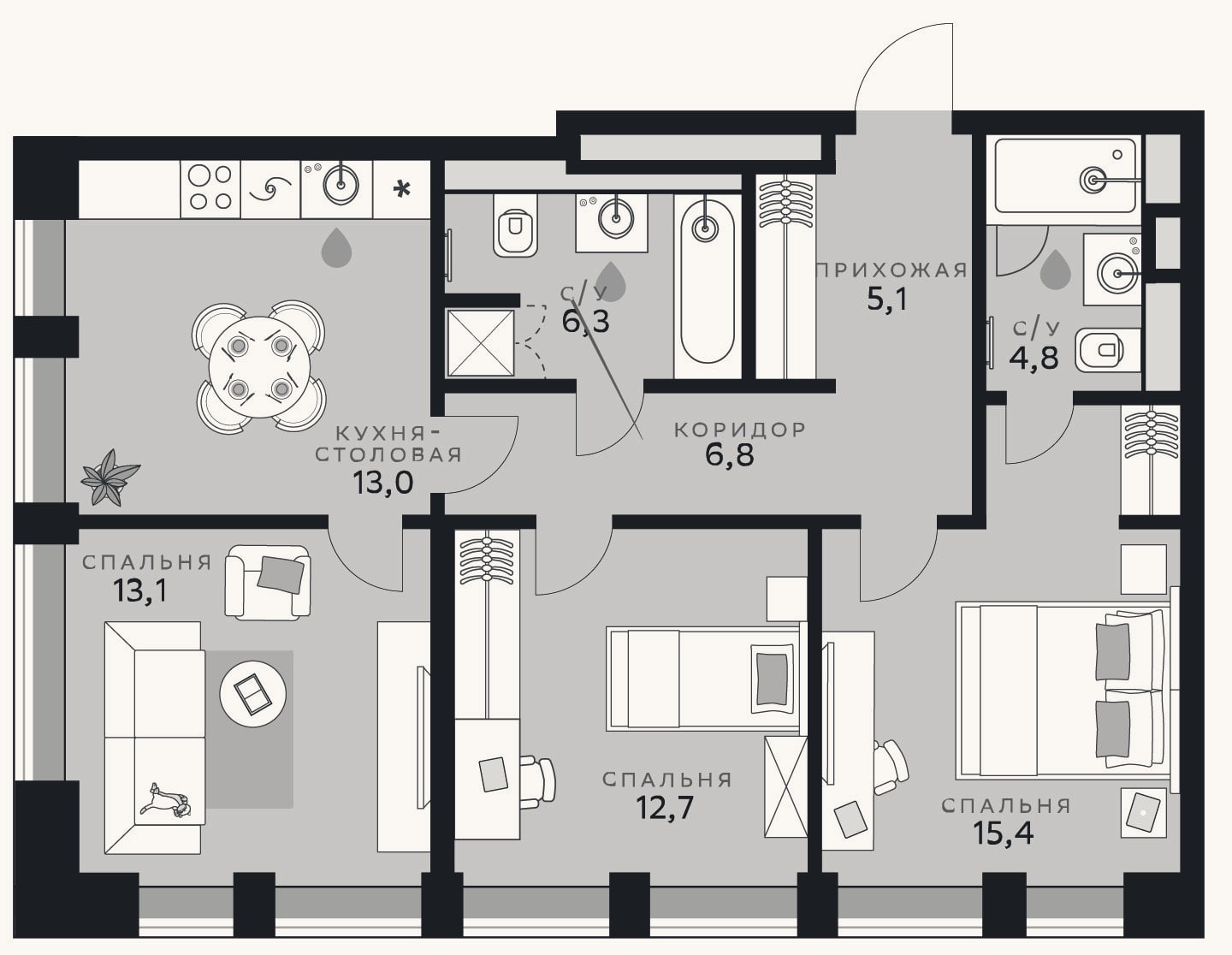 Планировка: 4+ к, 77,2 м²