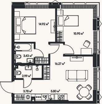 Планировка: 3-к, 63,1 м²