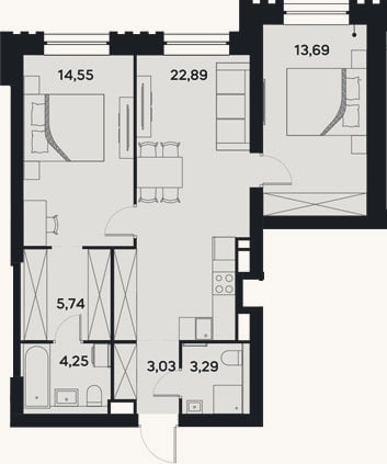Планировка: 3-к, 67,4 м²