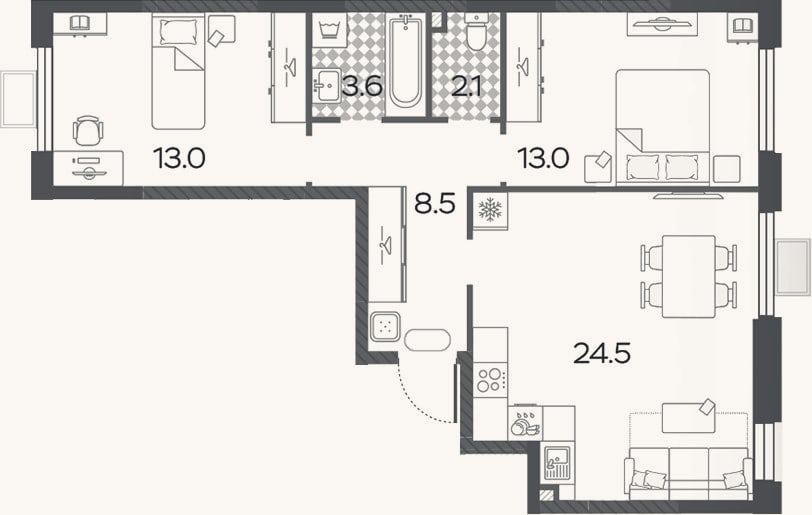 Планировка: 3-к, 64,7 м²