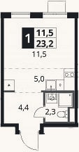 Планировка: Студия, 23,2 м²