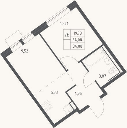 Планировка: 2-к, 34,1 м²