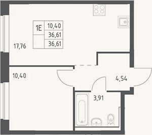 Планировка: 2-к, 36,6 м²