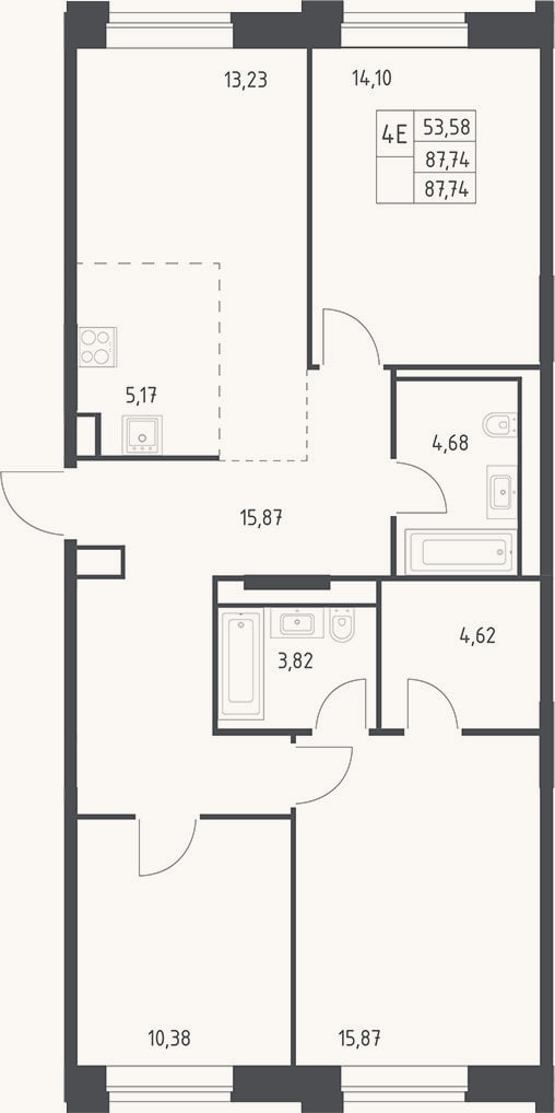 Планировка: 4+ к, 87,7 м²