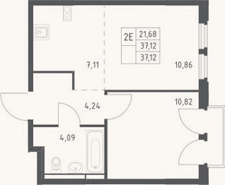 Планировка: 2-к, 37,1 м²