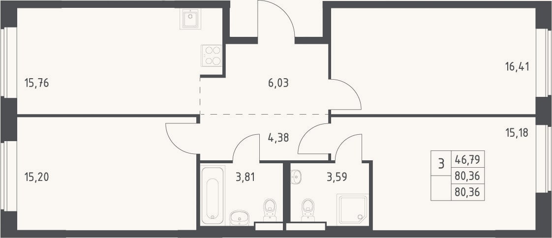 Планировка: 4+ к, 80,4 м²