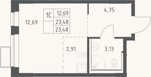 Планировка: Студия, 23,5 м²