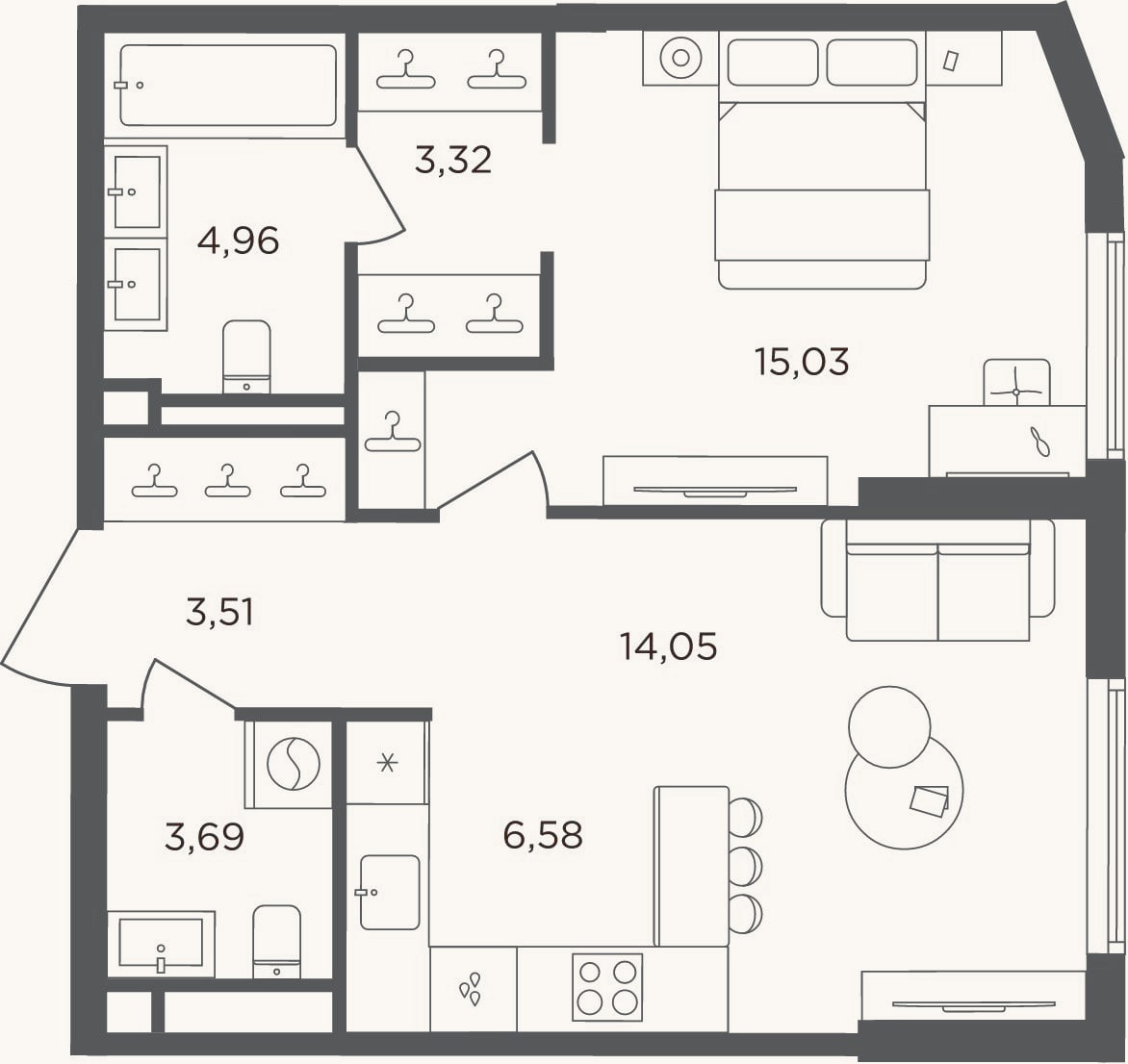 Планировка: 2-к, 51,1 м²