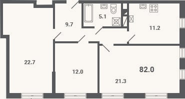 Планировка: 3-к, 82 м²