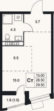 Планировка: Студия, 28,5 м²
