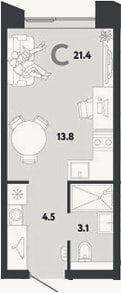 Планировка: Студия, 21,4 м²