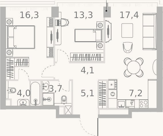 Планировка: 3-к, 71,1 м²