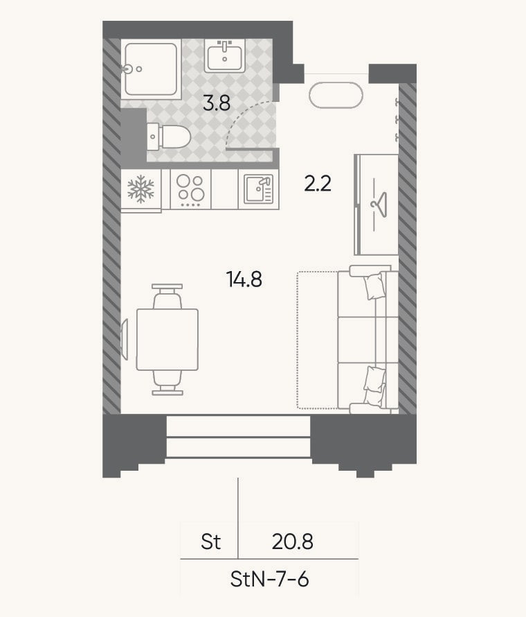 Планировка: Студия, 20,8 м²