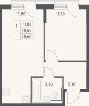 Планировка: 2-к, 40,6 м²