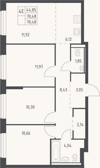 Планировка: 4+ к, 70,5 м²