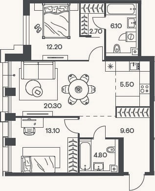 Планировка: 3-к, 74,3 м²
