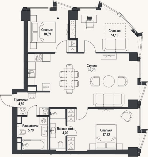 Планировка: 4+ к, 89,9 м²