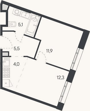 Планировка: 2-к, 38,8 м²