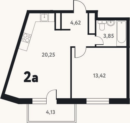 Планировка: 2-к, 42,3 м²