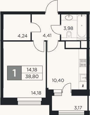 Планировка: 1-к, 37,2 м²