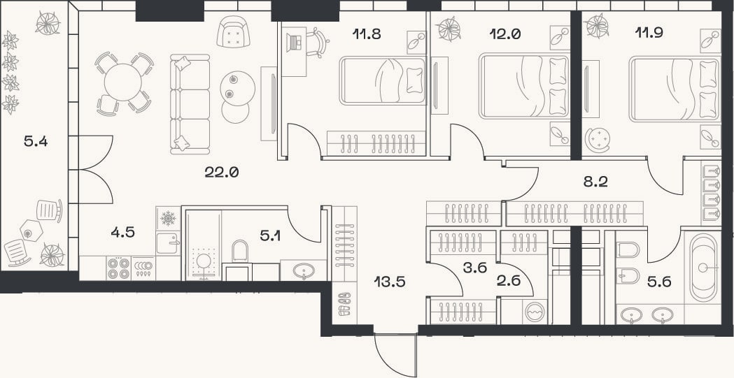 Планировка: 4+ к, 100,8 м²