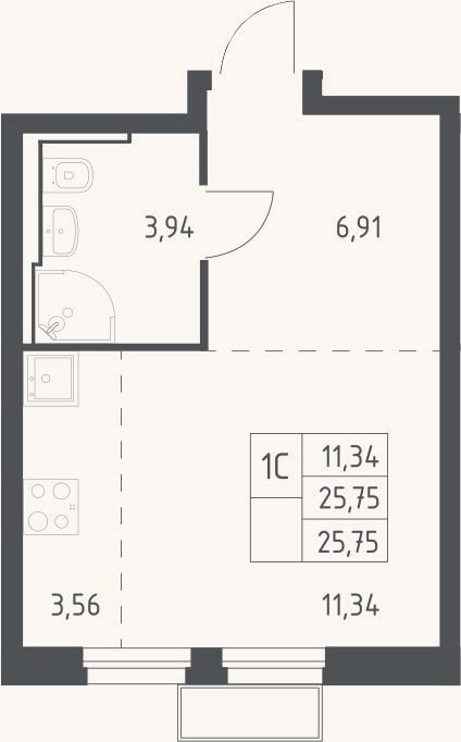 Планировка: Студия, 25,8 м²