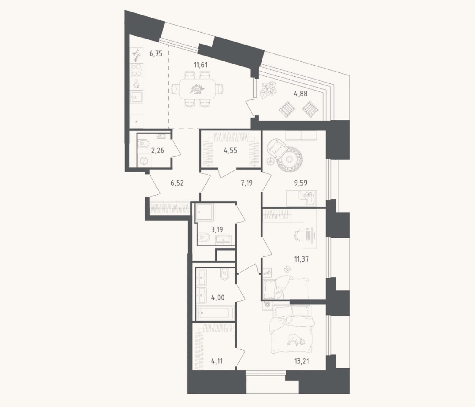 Планировка: 4+ к, 84,4 м²