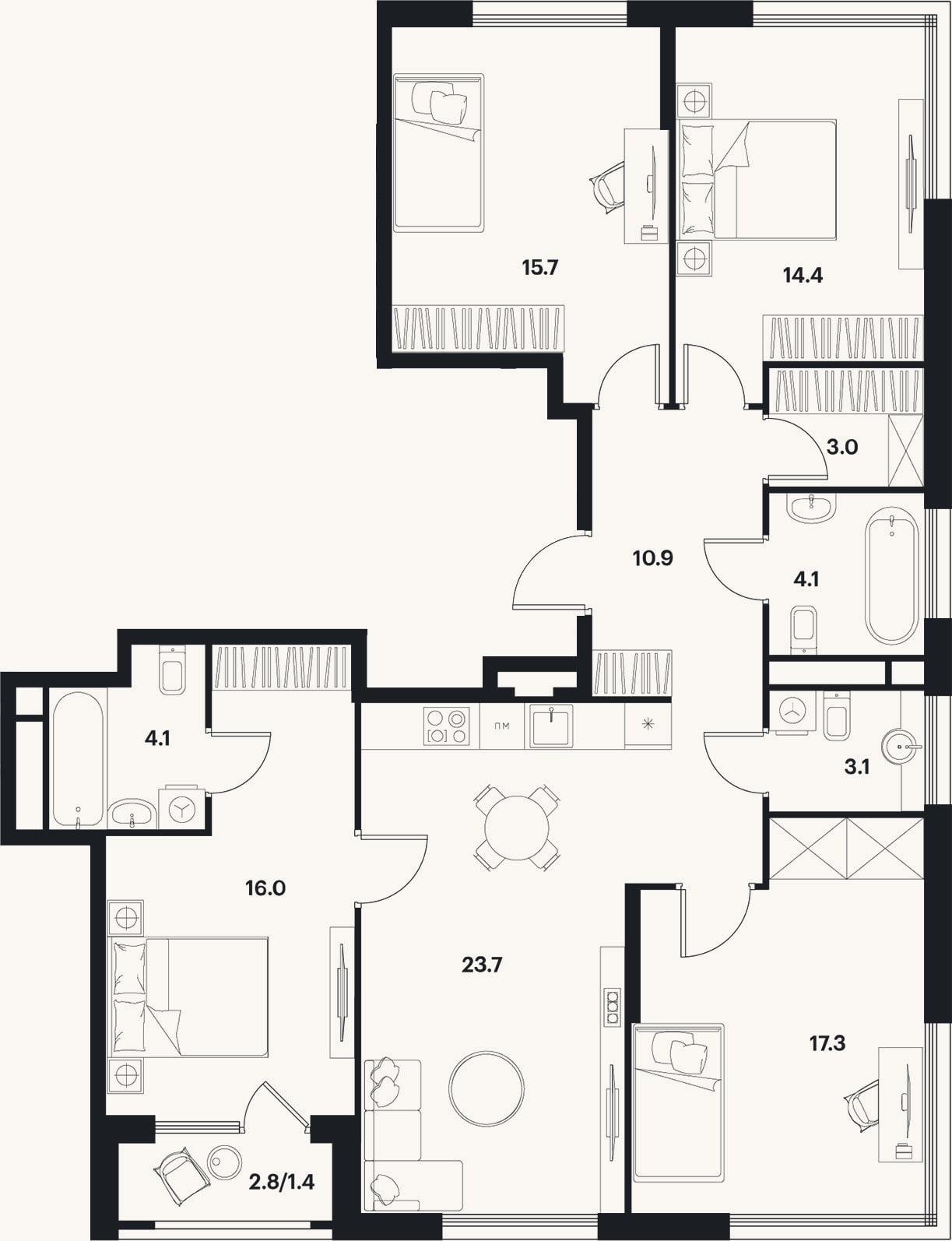 Планировка: 4+ к, 112,3 м²