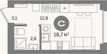 Планировка: Студия, 18,7 м²