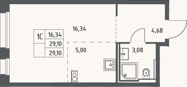 Планировка: Студия, 29,1 м²
