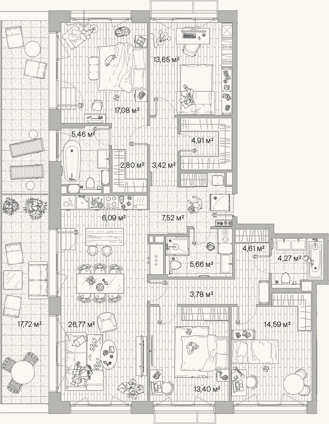 Планировка: 4+ к, 138,4 м²