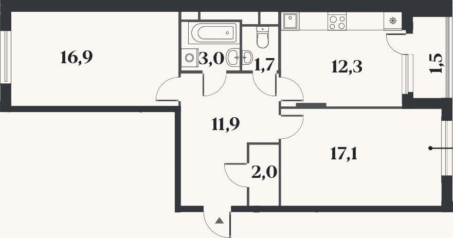 Планировка: 2-к, 64,9 м²