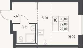 Планировка: Студия, 22,8 м²